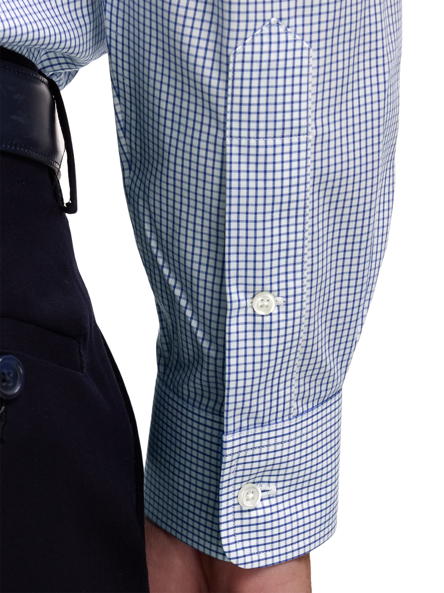 Non-Iron Cotton Check Dress Shirt With Contrast Trim - Navy