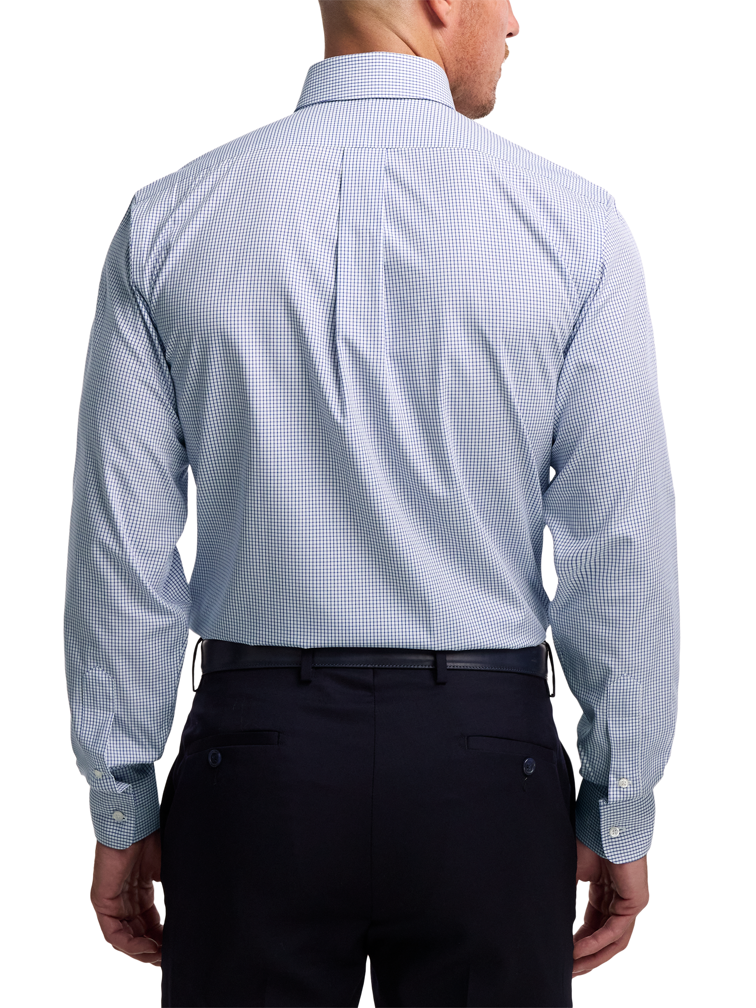 Non-Iron Cotton Check Dress Shirt With Contrast Trim - Navy