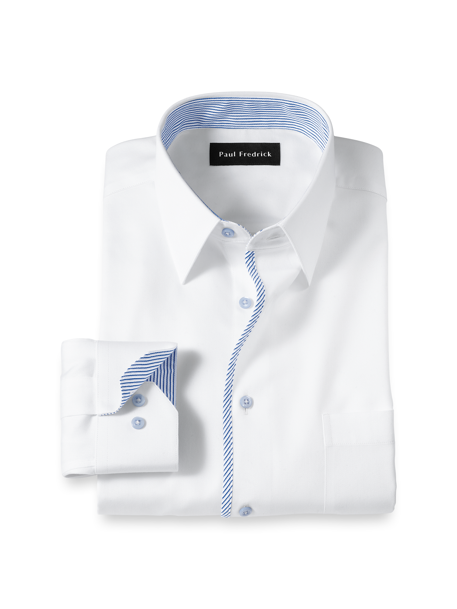 Non-Iron Cotton Solid Dress Shirt With Contrast Trim - White