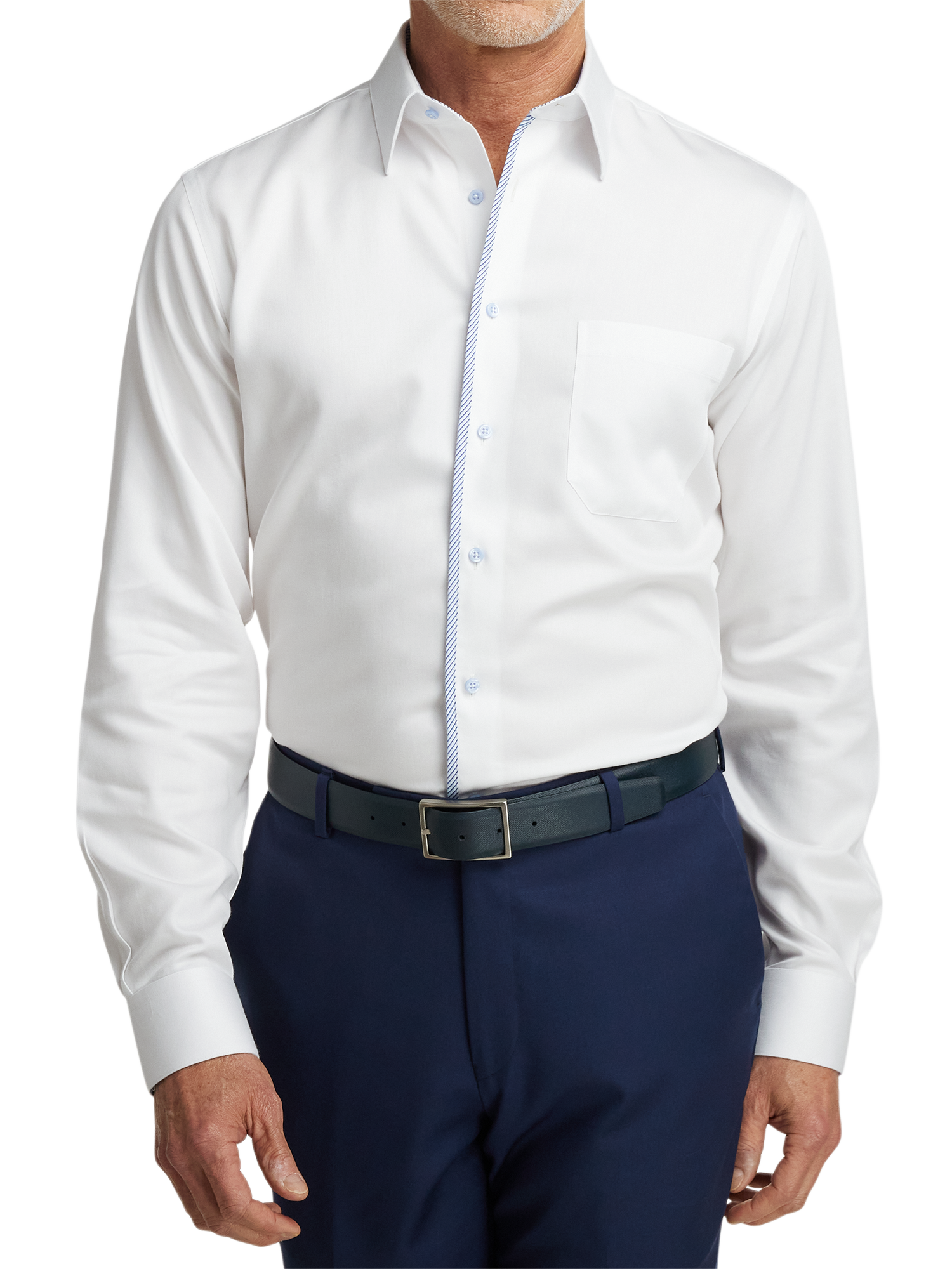 Non-Iron Cotton Solid Dress Shirt With Contrast Trim - White