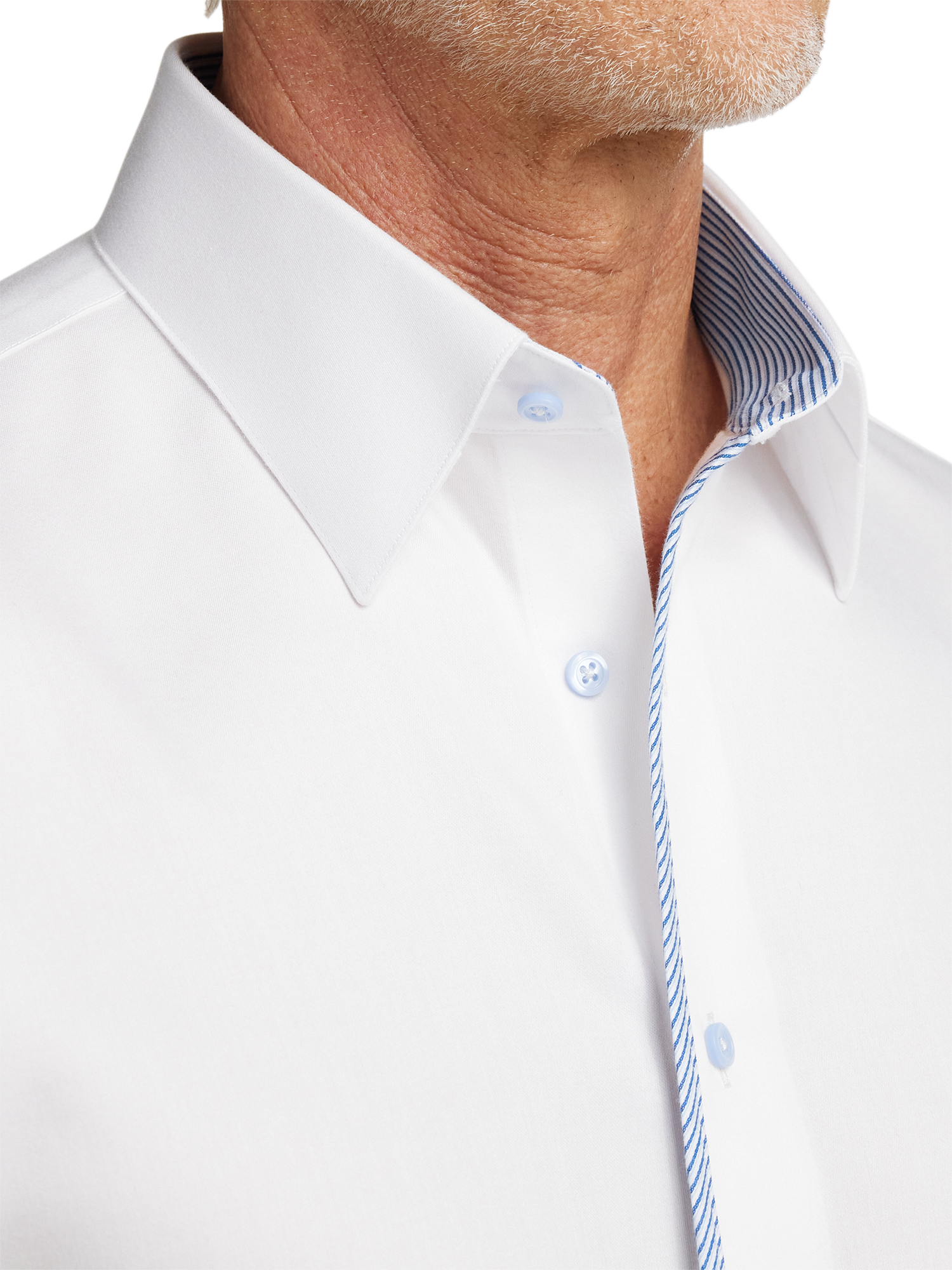 Non-Iron Cotton Solid Dress Shirt With Contrast Trim - White - Classic Fit / 15 / 32 Non-Iron Cotton Solid Dress Shirt With Contrast Trim - White - Classic Fit / 15 / 32