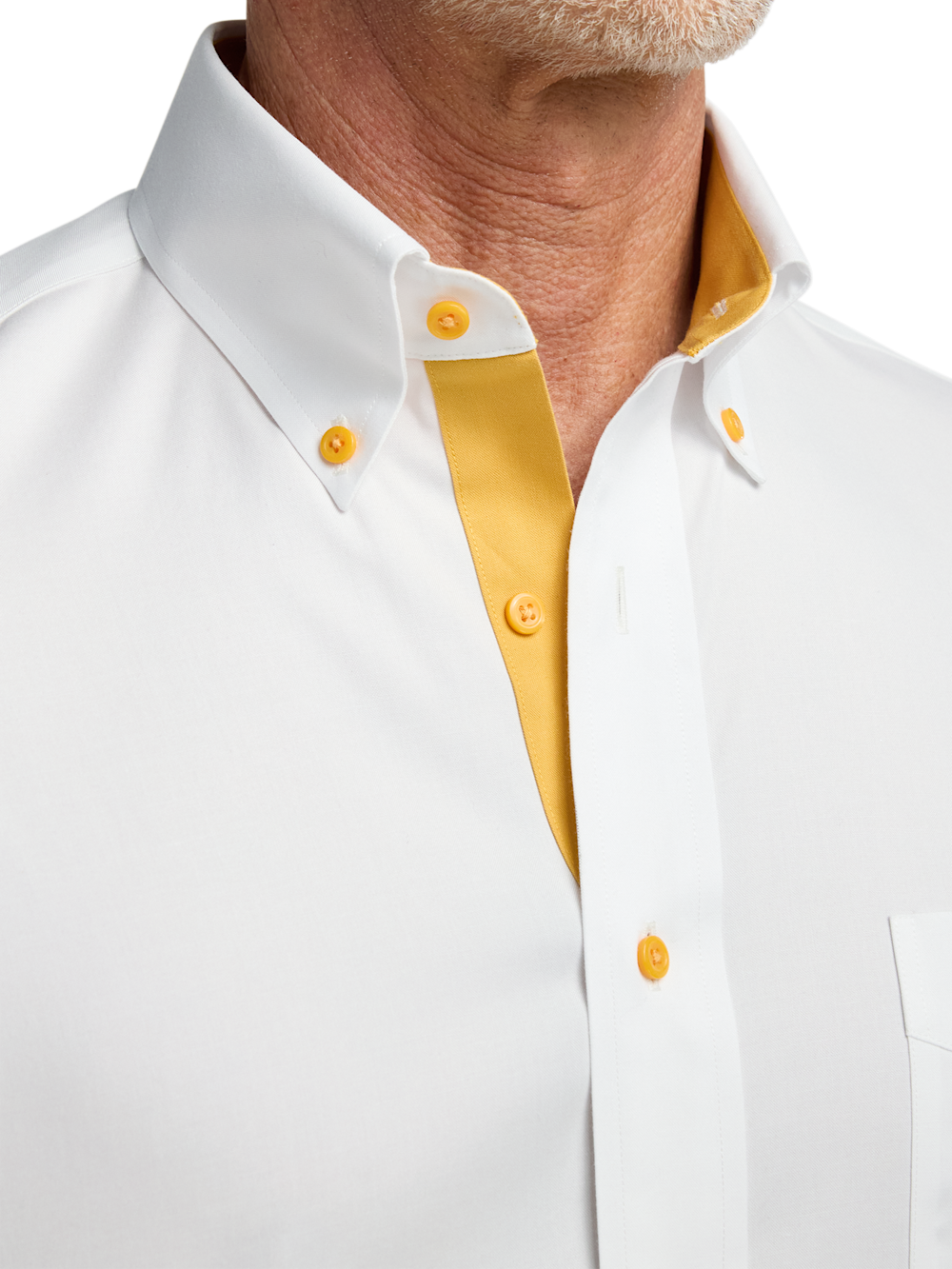Alternate Shot of Men's White/gold Solid Shirts Trim Inside Neckband  Inside Cuffs  Button Side Of Placket - 2