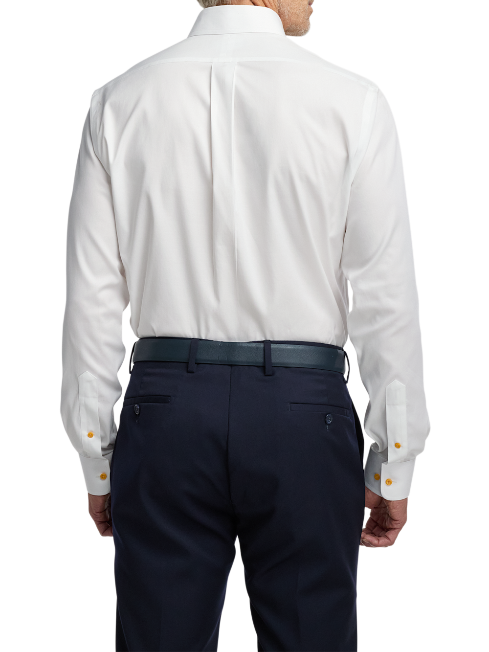 Alternate Shot of Men's White/gold Solid Shirts Trim Inside Neckband  Inside Cuffs  Button Side Of Placket - 4