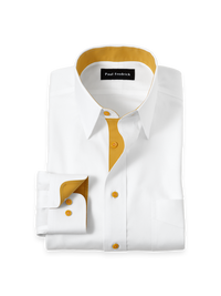 Comfort Stretch Non-Iron Solid Dress Shirt With Contrast Trim - White/gold