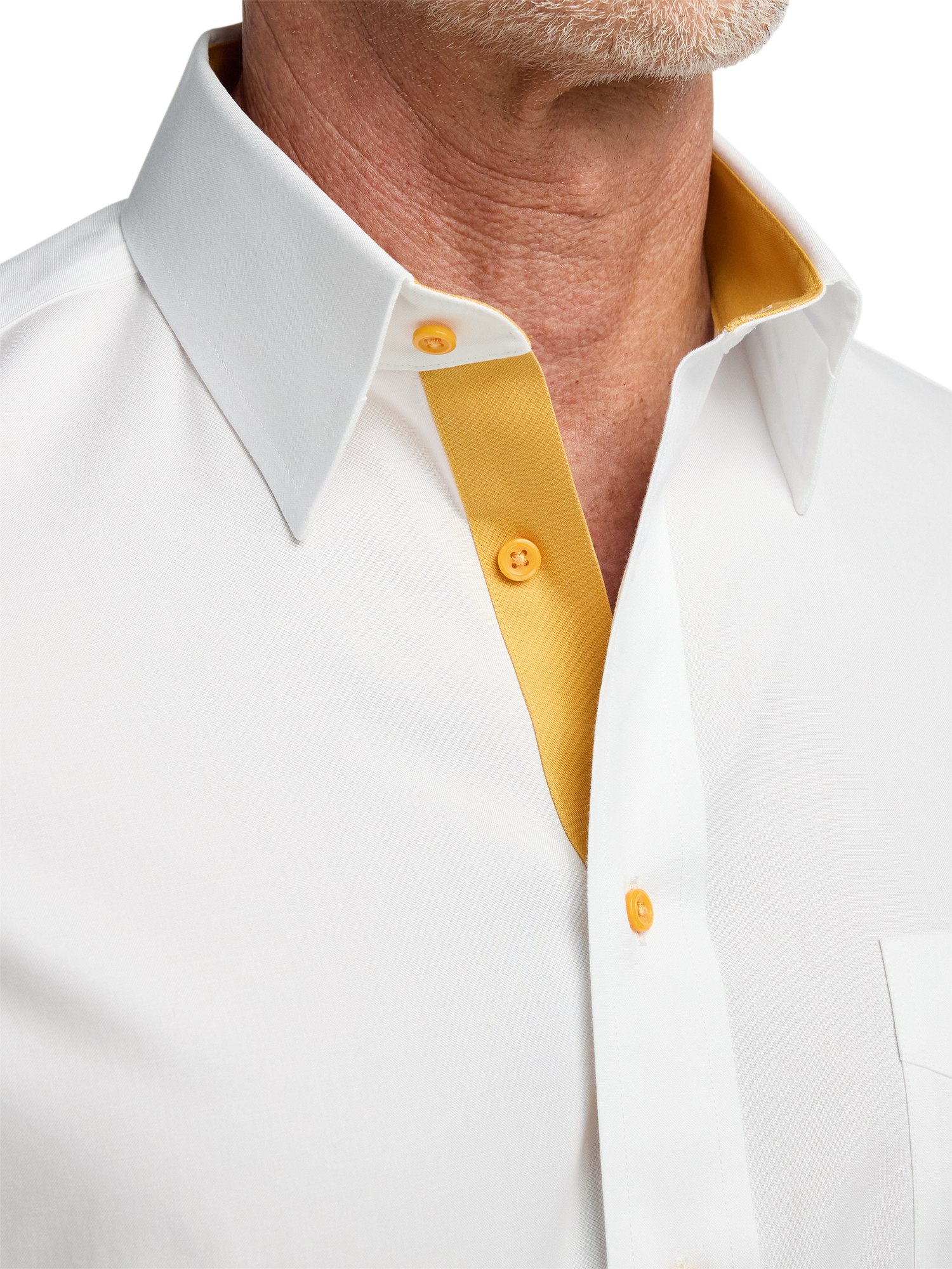 Comfort Stretch Non-Iron Solid Dress Shirt with Contrast Trim - White/Gold Classic Fit / 22 / 36 Comfort Stretch Non-Iron Solid Dress Shirt with Contrast Trim - White/Gold Classic Fit / 22 / 36