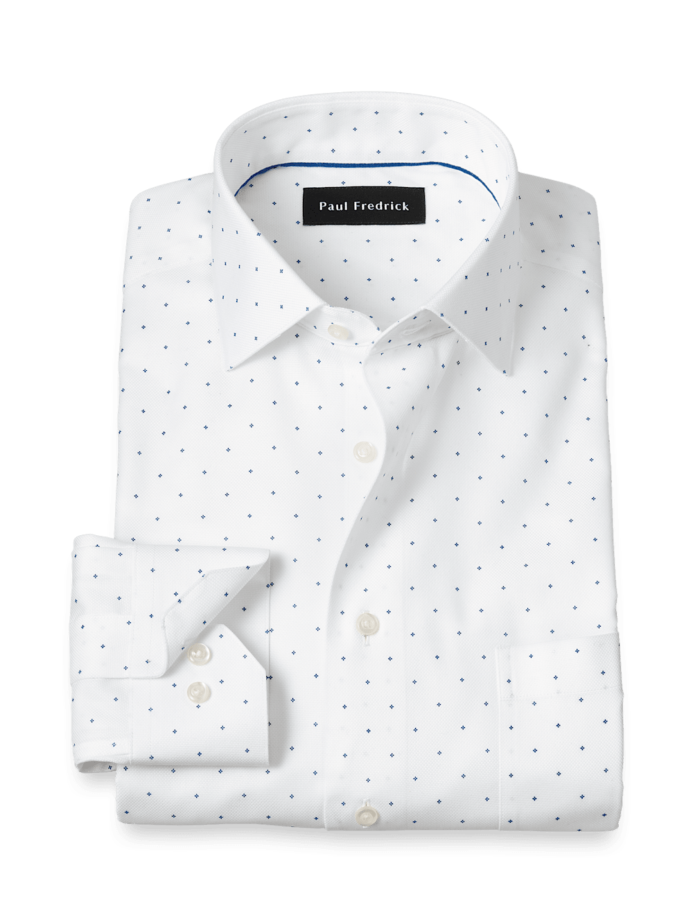 Product Image of Comfort Stretch Non-iron Geometric Dress Shirt-White/Blue