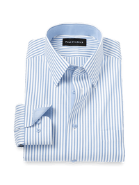 Comfort Stretch Non-Iron Stripe Dress Shirt With Contrast Trim - White/blue