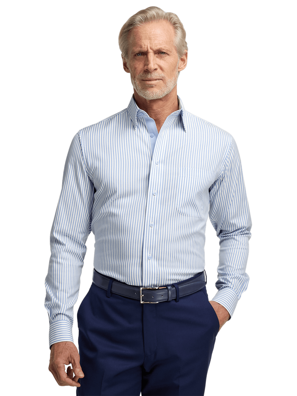Alternate Image of Comfort Stretch Non-iron Stripe Dress Shirt With Contrast Trim-1