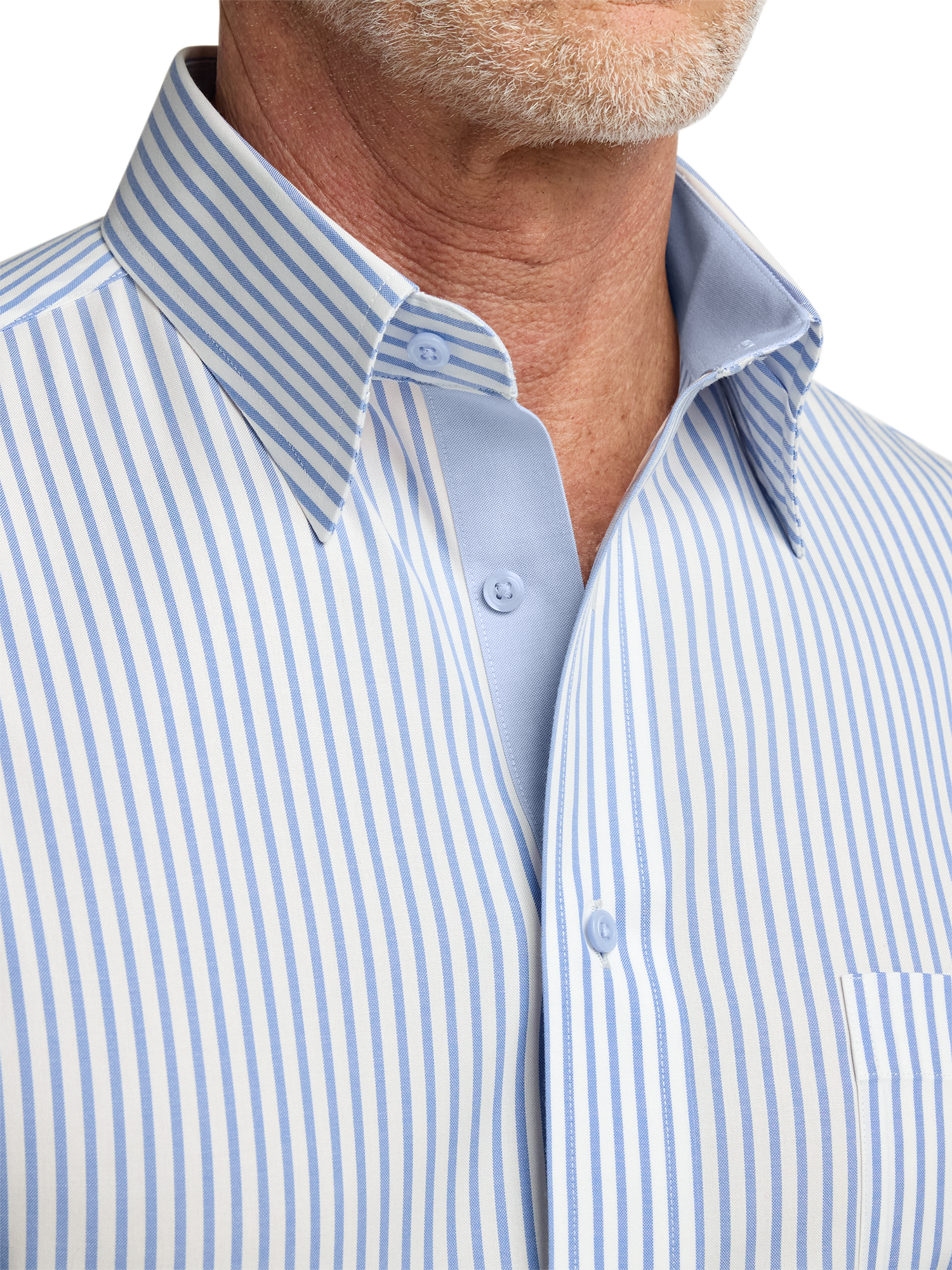 Comfort Stretch Non-Iron Stripe Dress Shirt With Contrast Trim - White/blue
