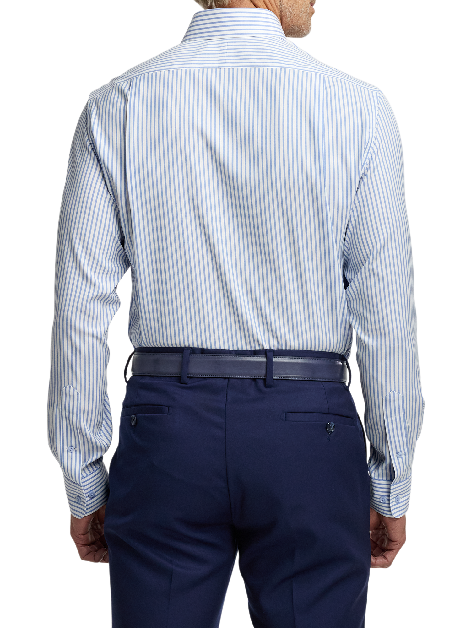 Comfort Stretch Non-Iron Stripe Dress Shirt With Contrast Trim - White/blue