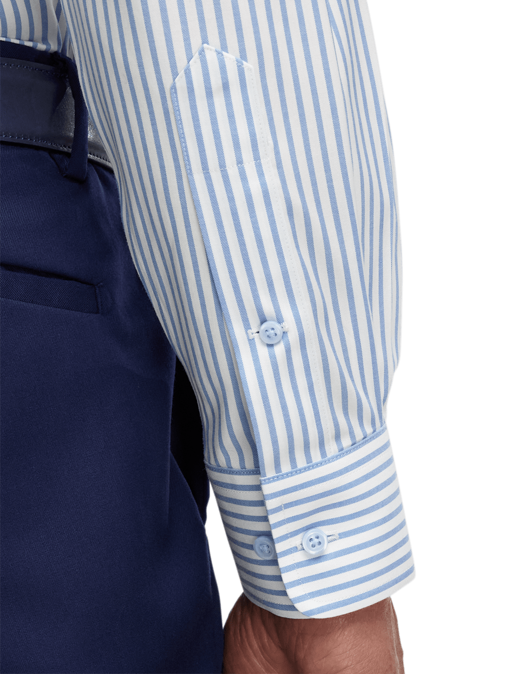 Comfort Stretch Non-Iron Stripe Dress Shirt With Contrast Trim - White/blue