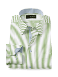 Comfort Stretch Non-Iron Stripe Dress Shirt With Contrast Trim - Green