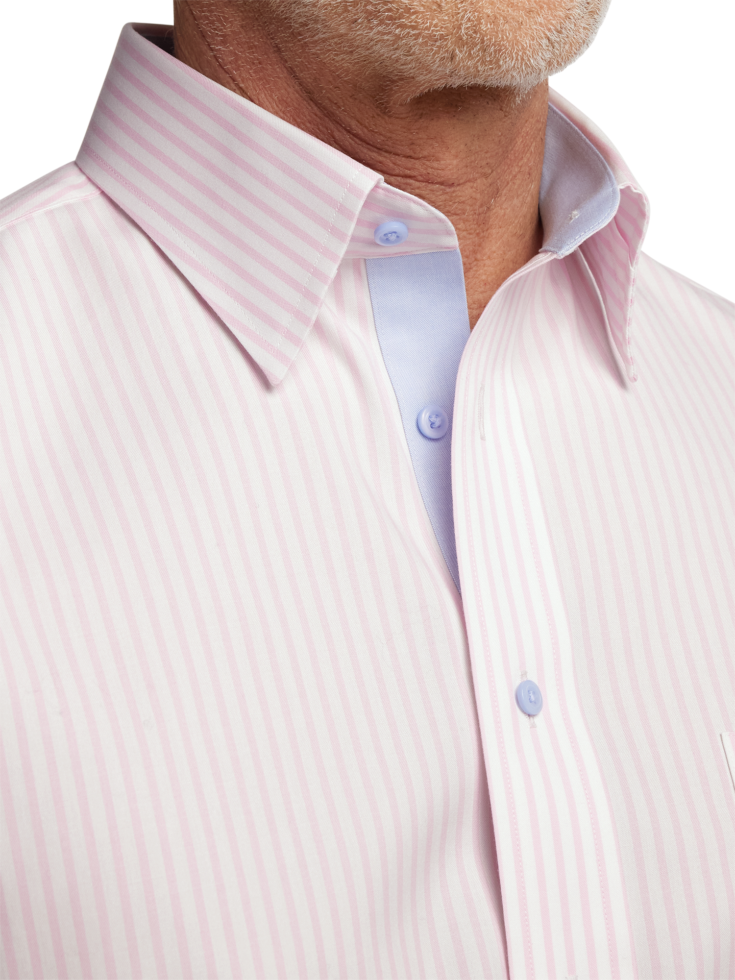 Comfort Stretch Non-Iron Stripe Dress Shirt With Contrast Trim - Pink - Classic Fit / 15 / 32 Comfort Stretch Non-Iron Stripe Dress Shirt With Contrast Trim - Pink - Classic Fit / 15 / 32