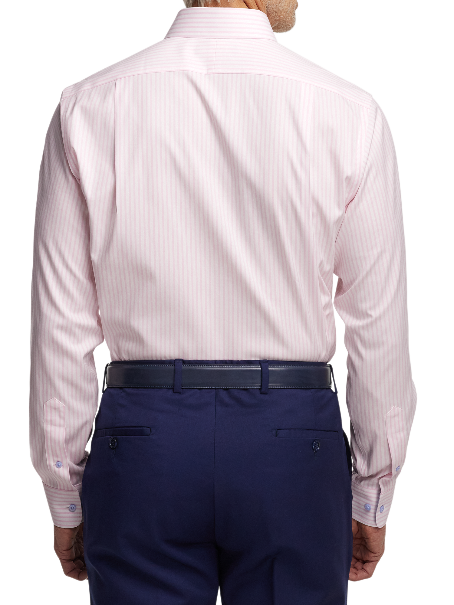 Comfort Stretch Non-Iron Stripe Dress Shirt With Contrast Trim - Pink
