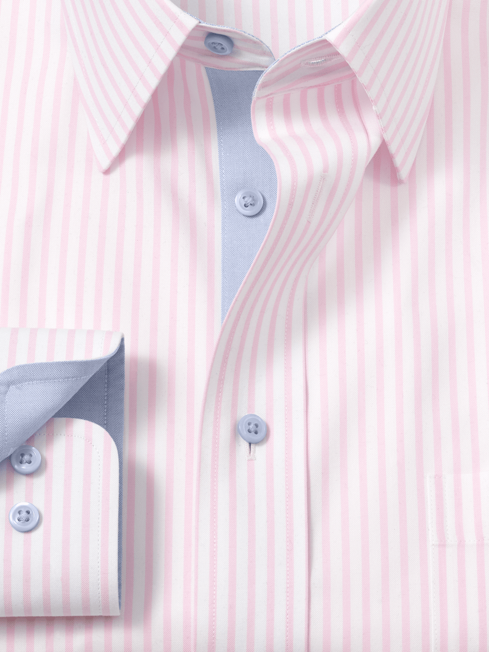 Comfort Stretch Non-Iron Stripe Dress Shirt With Contrast Trim - Pink Paul Fredrick Comfort Stretch Non-Iron Stripe Dress Shirt With Contrast Trim - Pink Paul Fredrick