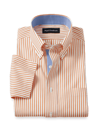 Comfort Stretch Non-Iron Stripe Dress Shirt With Contrast Trim - Melon