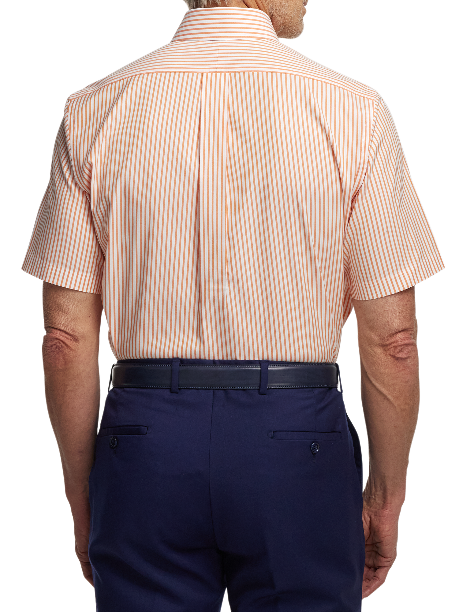 Comfort Stretch Non-Iron Stripe Dress Shirt With Contrast Trim - Melon