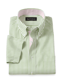 Comfort Stretch Non-Iron Stripe Dress Shirt With Contrast Trim - Green