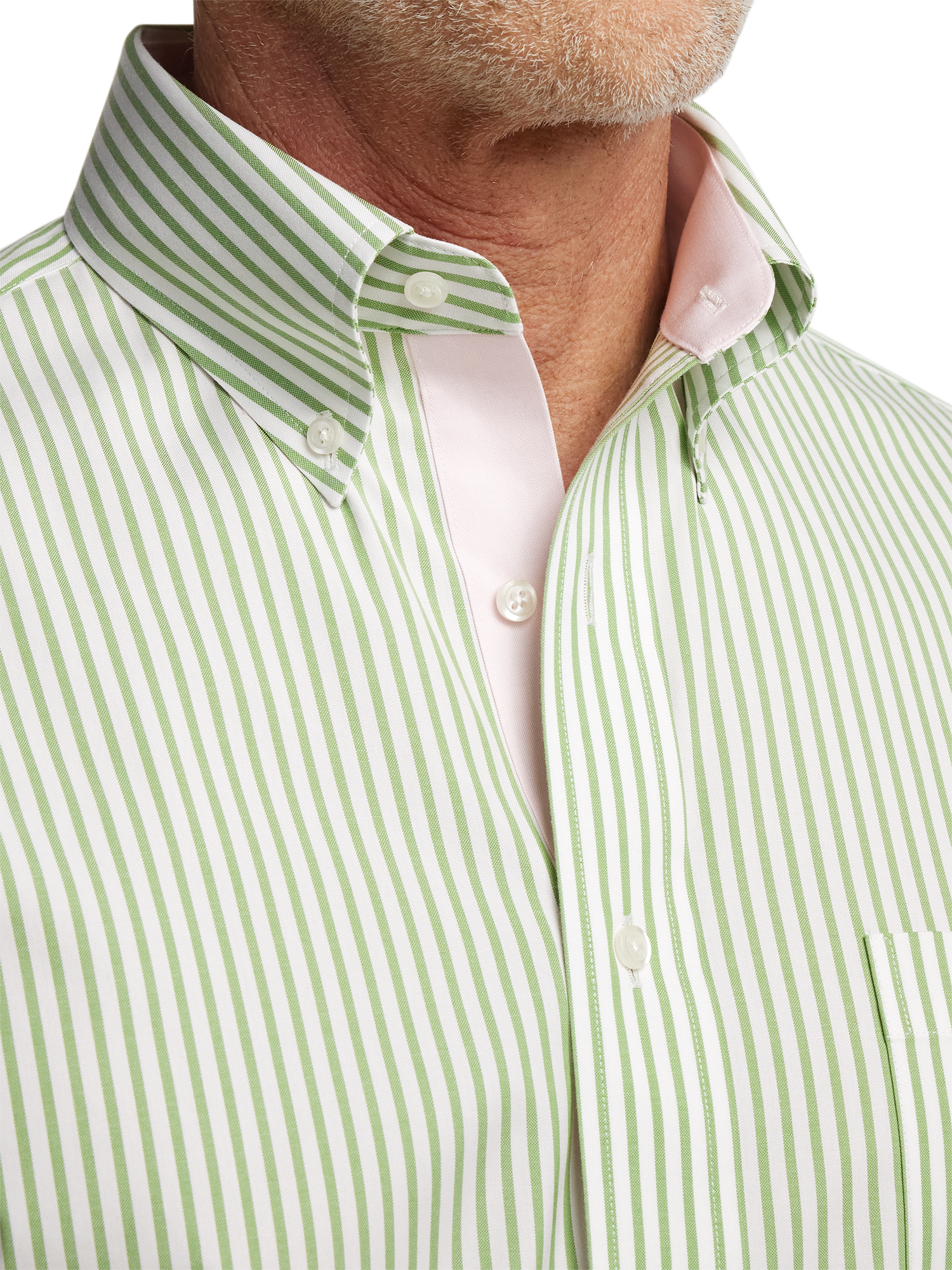 Comfort Stretch Non-Iron Stripe Dress Shirt With Contrast Trim - Green