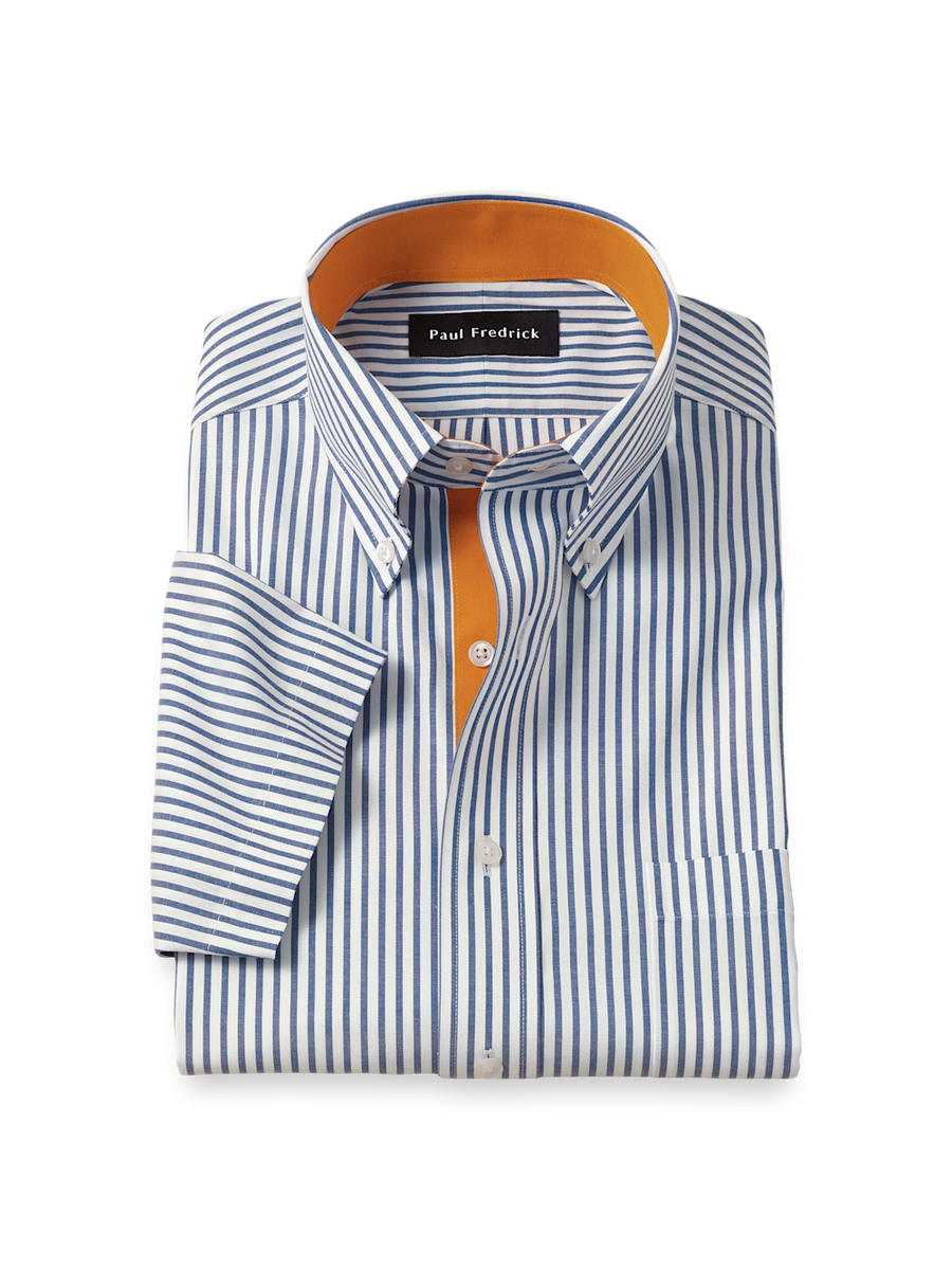 Comfort Stretch Non-Iron Stripe Dress Shirt With Contrast Trim