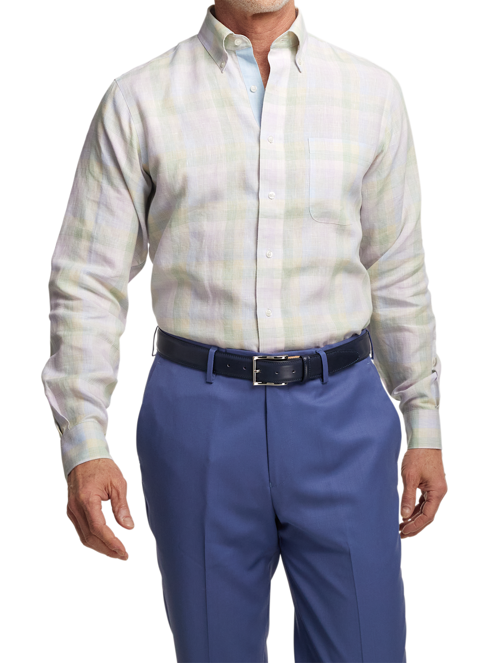 Alternate Image of Non-iron Linen Plaid Dress Shirt With Contrast Trim-1