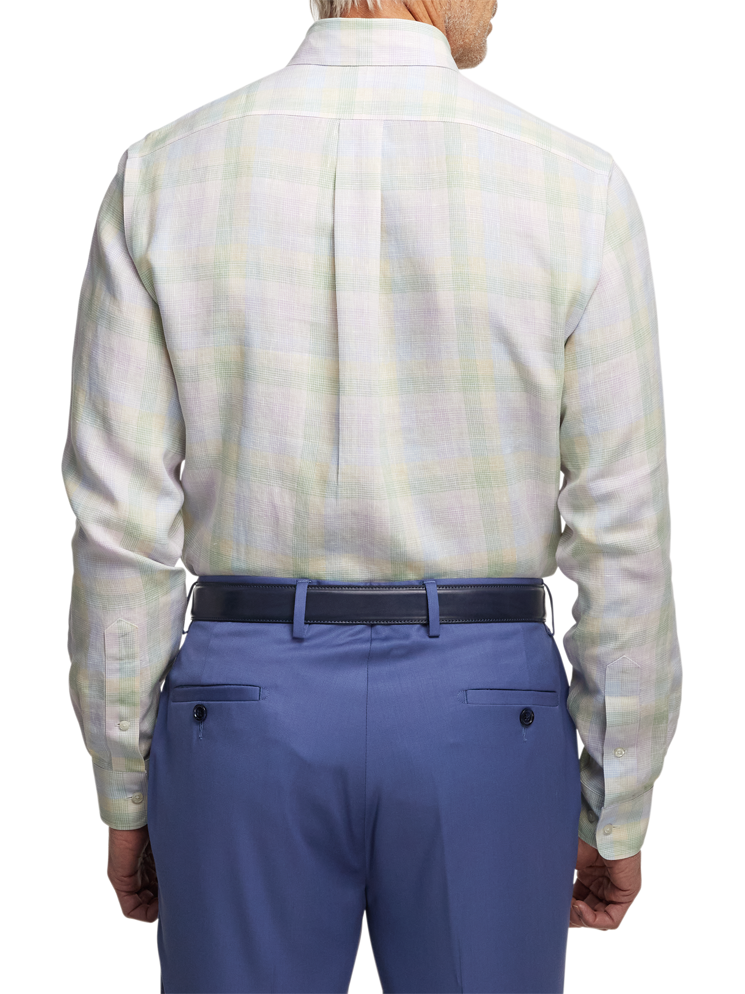 Non-Iron Linen Plaid Dress Shirt With Contrast Trim - Multi