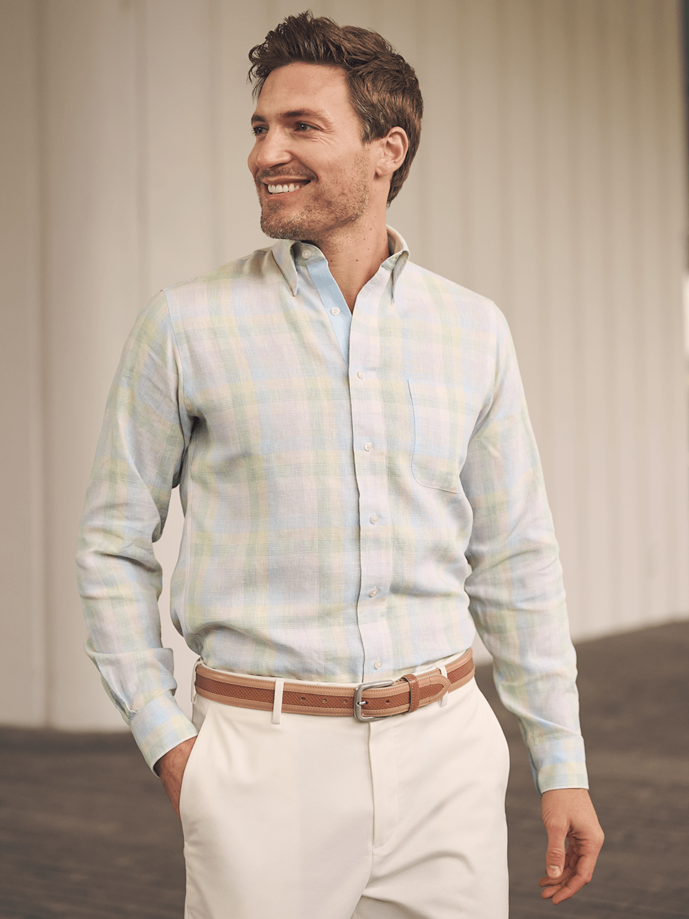 Alternate Image of Non-iron Linen Plaid Dress Shirt With Contrast Trim-7