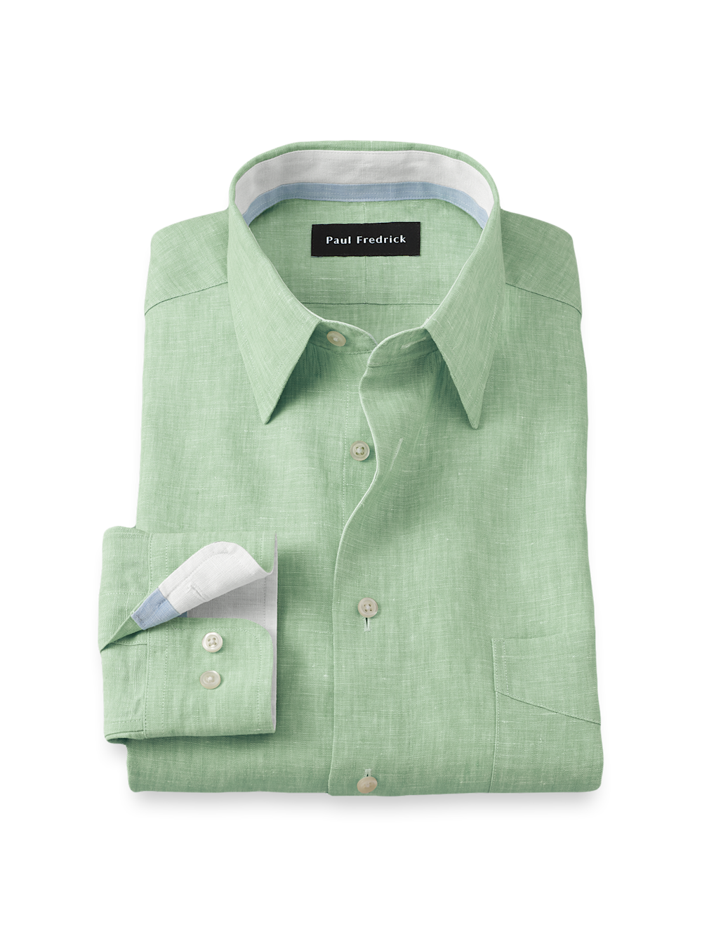 Non-Iron Linen Solid Dress Shirt With Contrast Trim - Green - Classic Fit / 15 / 32 Non-Iron Linen Solid Dress Shirt With Contrast Trim - Green - Classic Fit / 15 / 32