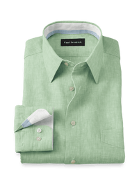 Non-Iron Linen Solid Dress Shirt With Contrast Trim - Green
