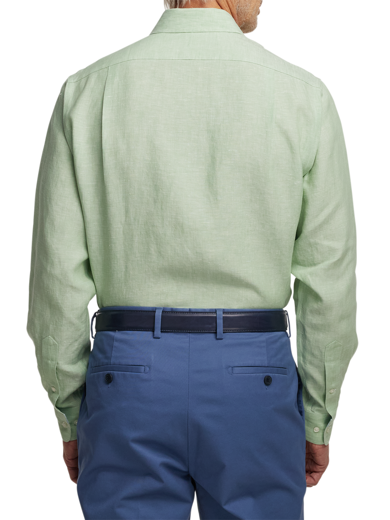 Non-Iron Linen Solid Dress Shirt With Contrast Trim - Green