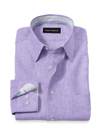 Non-Iron Linen Solid Dress Shirt With Contrast Trim - Lavender