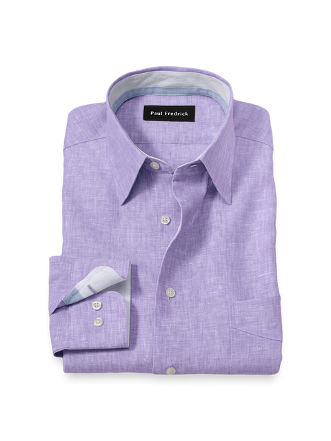 Non-Iron Linen Solid Dress Shirt With Contrast Trim