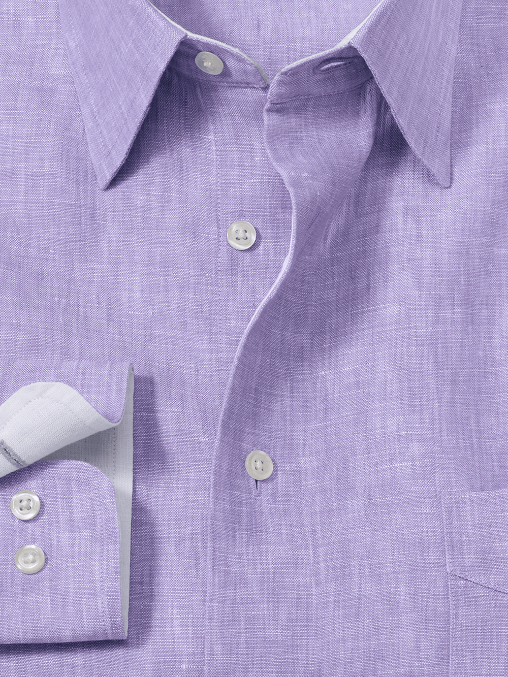 Non-Iron Linen Solid Dress Shirt With Contrast Trim - Lavender Paul Fredrick Non-Iron Linen Solid Dress Shirt With Contrast Trim - Lavender Paul Fredrick