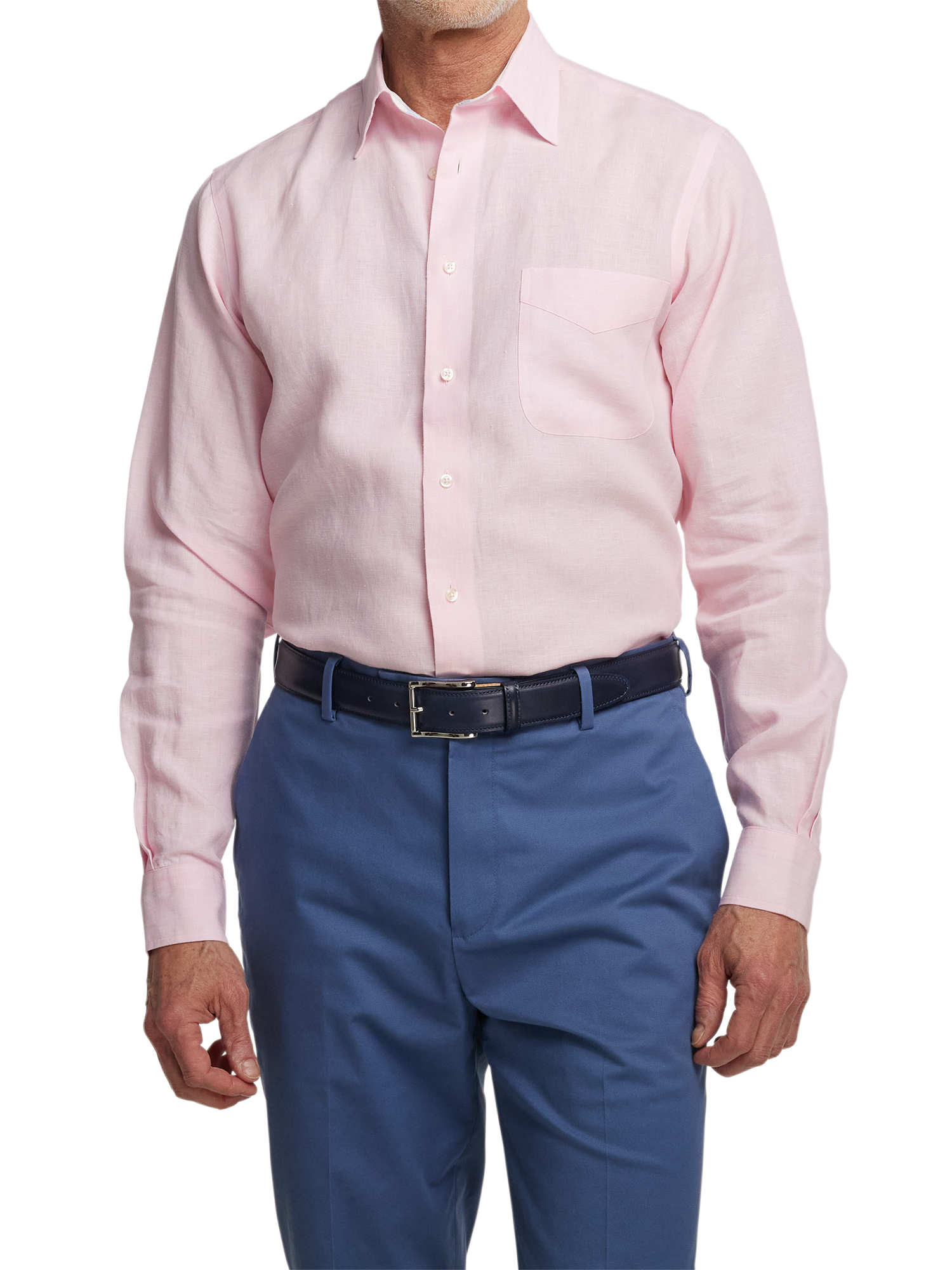 Non-Iron Linen Solid Dress Shirt With Contrast Trim - Pink