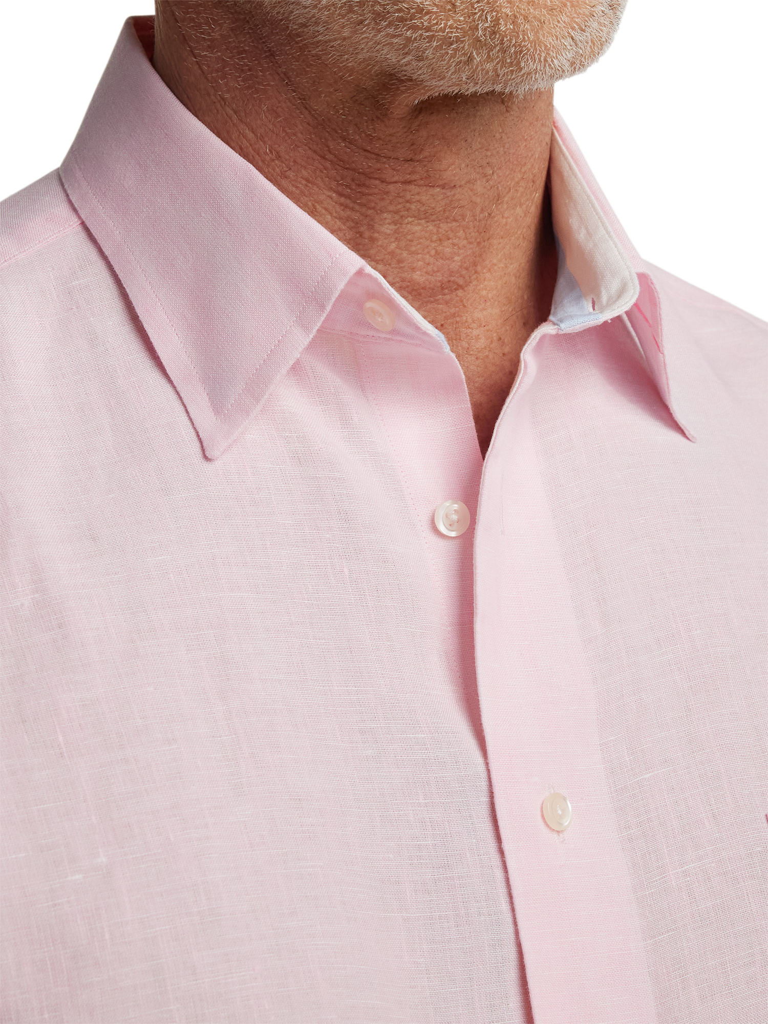Non-Iron Linen Solid Dress Shirt With Contrast Trim - Pink