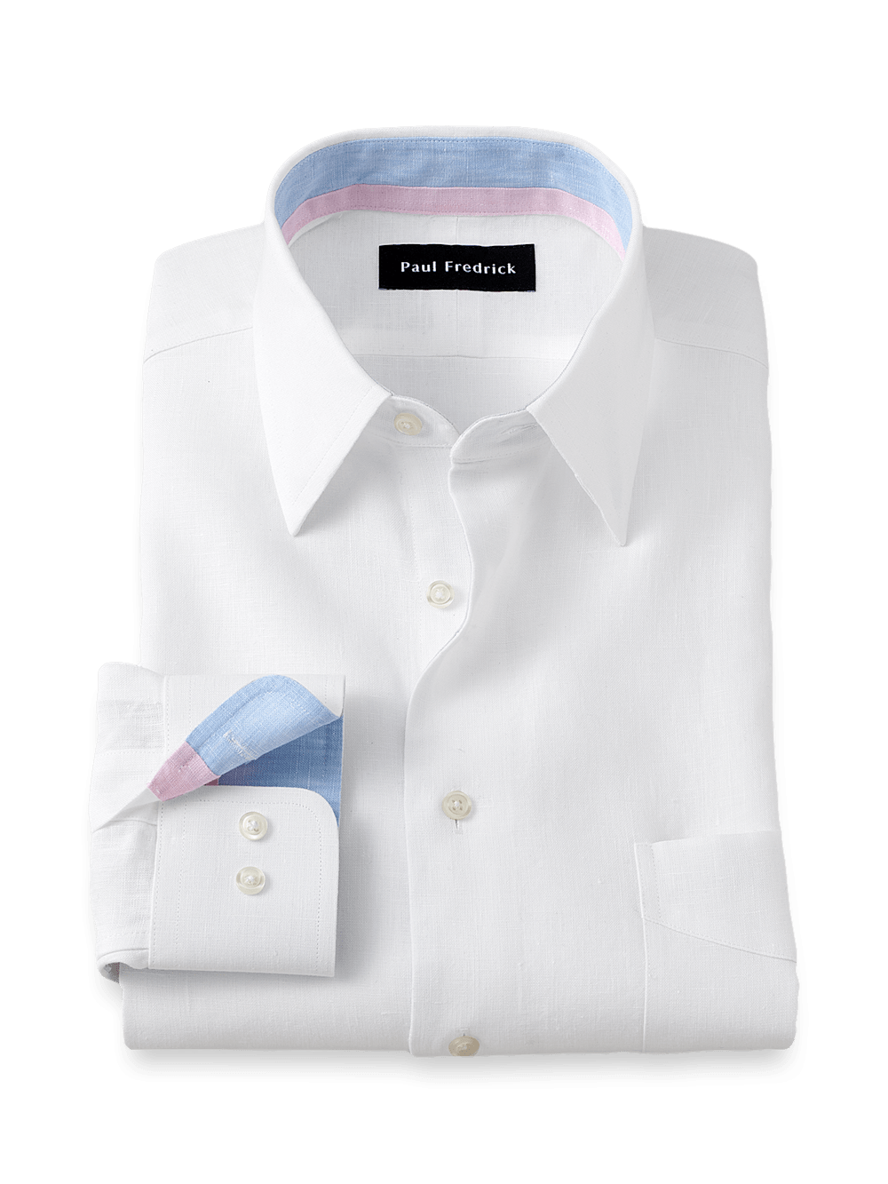 Product Image of Non-iron Linen Solid Dress Shirt With Contrast Trim-White