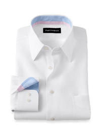Non-Iron Linen Solid Dress Shirt With Contrast Trim - White