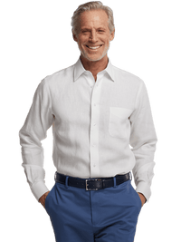 Non-Iron Linen Solid Dress Shirt With Contrast Trim - White