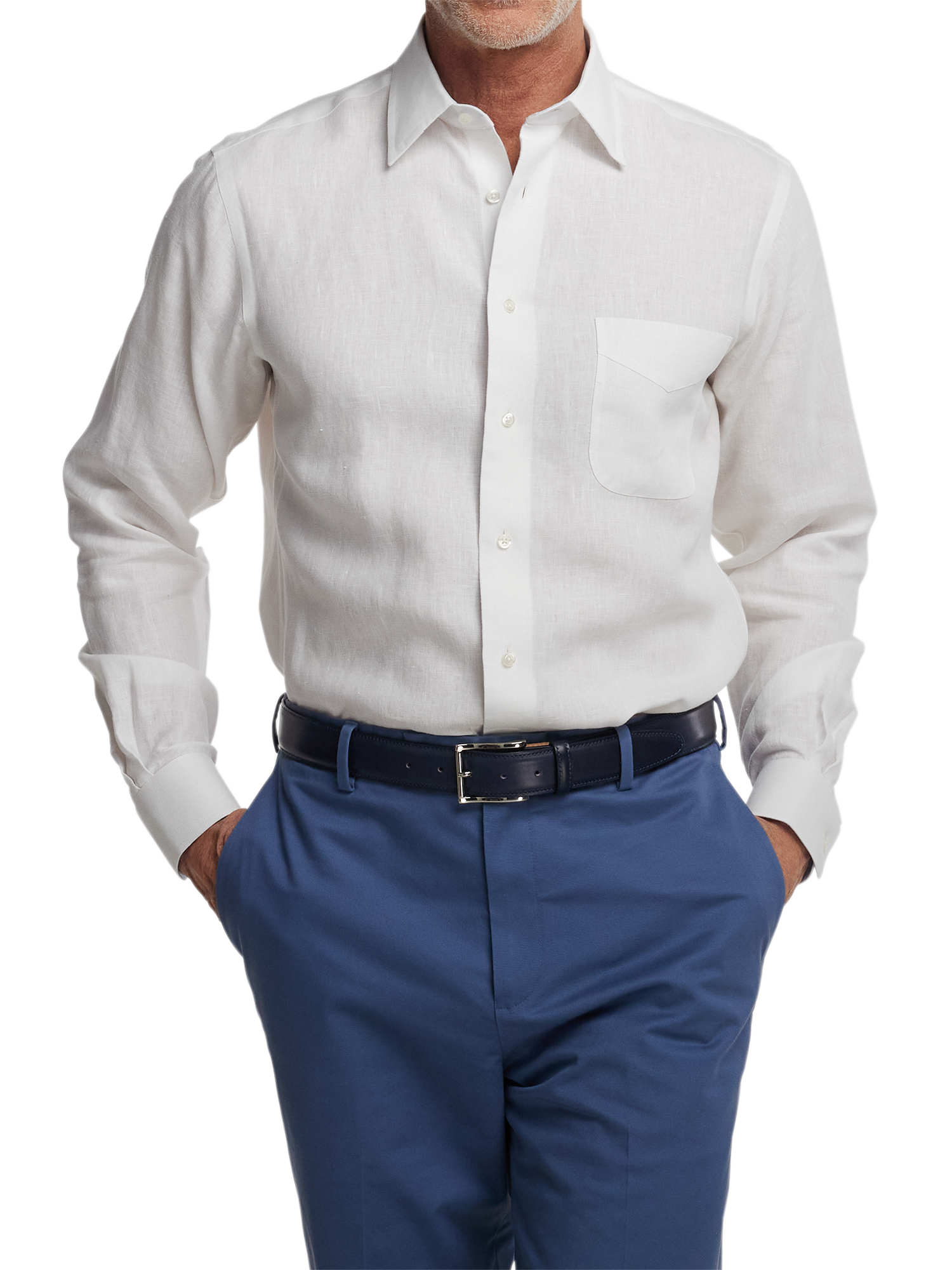 Non-Iron Linen Solid Dress Shirt With Contrast Trim - White