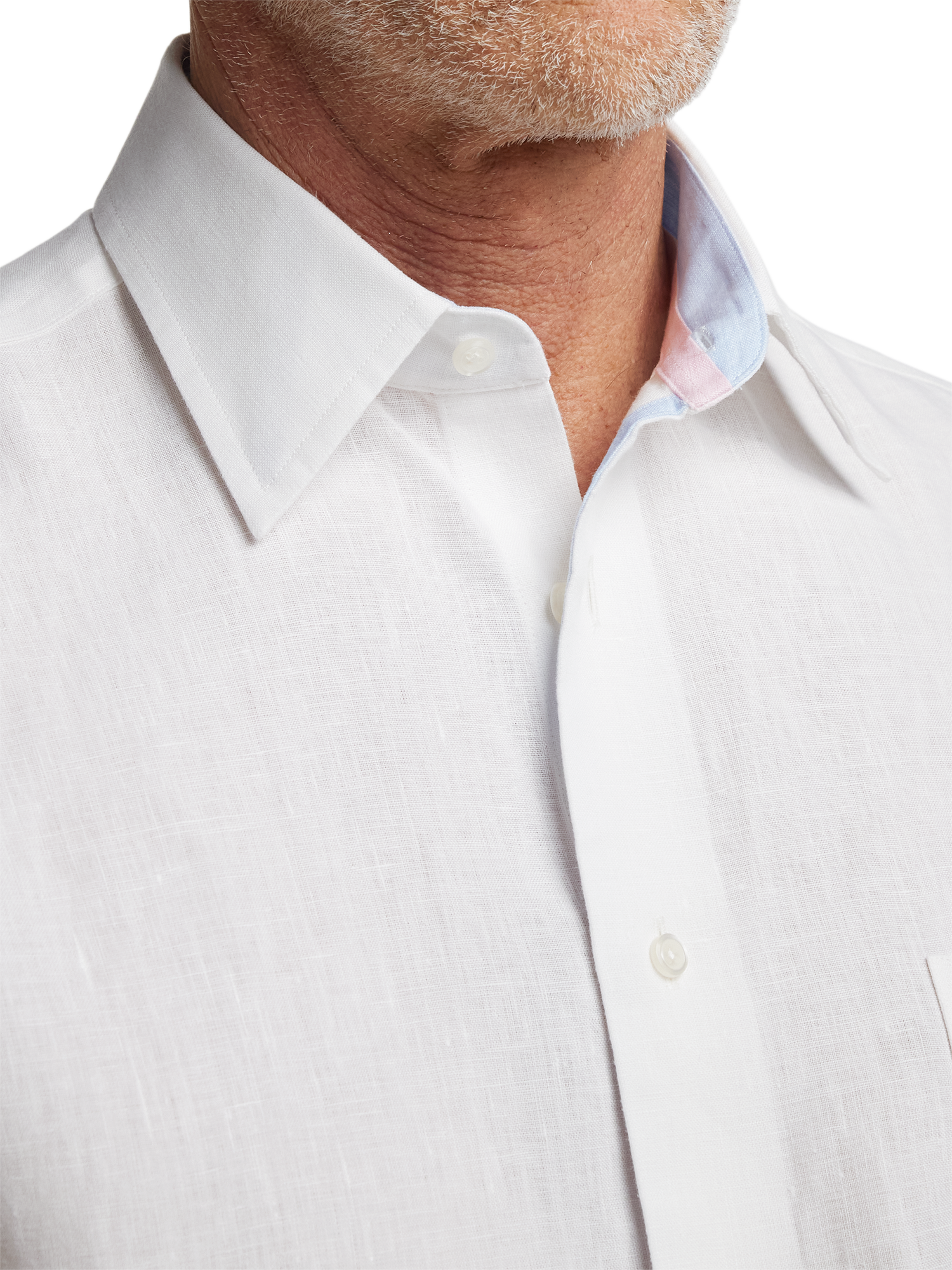 Non-Iron Linen Solid Dress Shirt With Contrast Trim - White