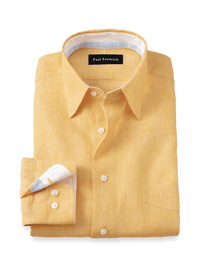 Non-Iron Linen Solid Dress Shirt With Contrast Trim - Yellow
