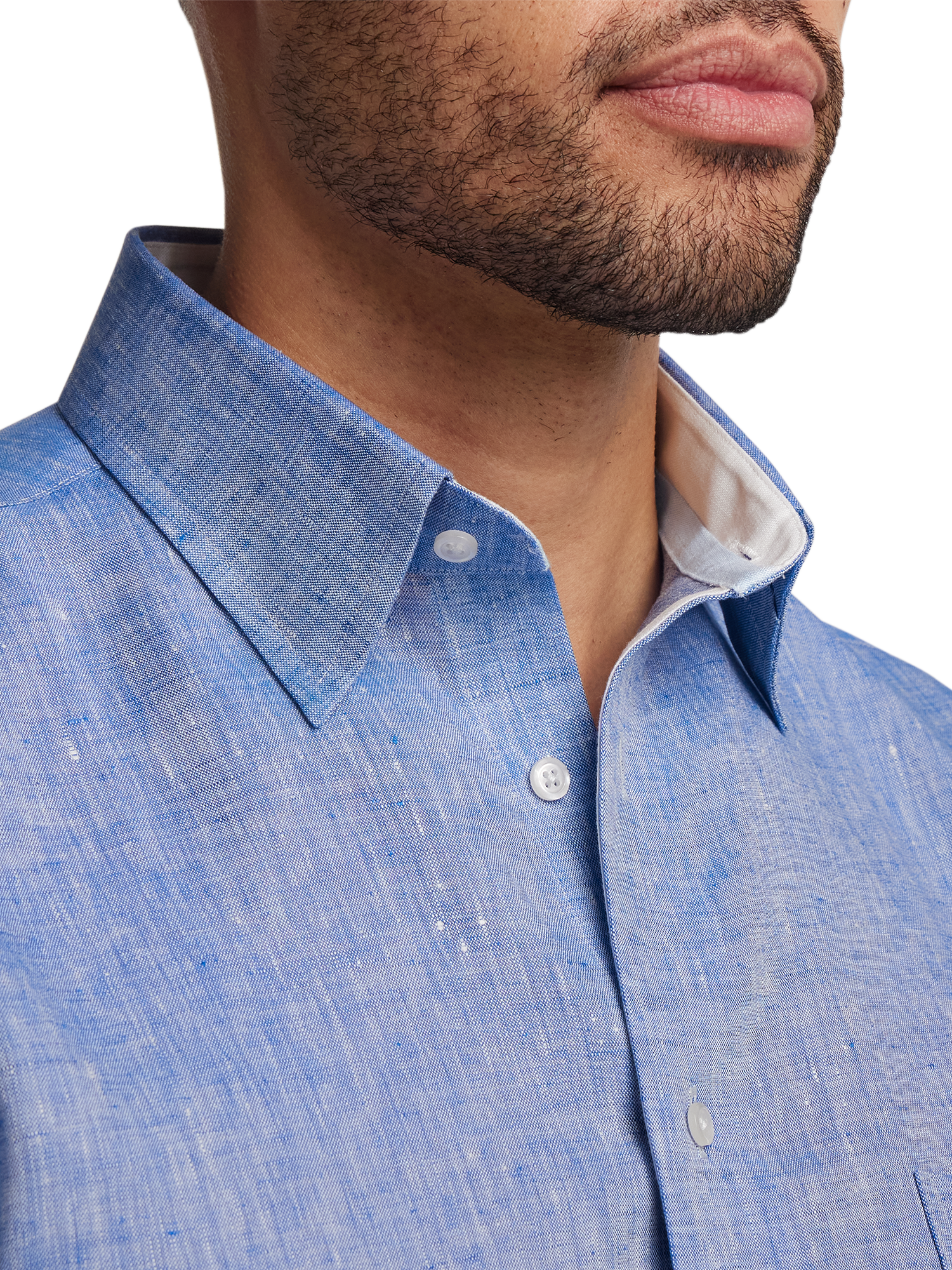 Non-Iron Linen Solid Dress Shirt With Contrast Trim - Dark Blue