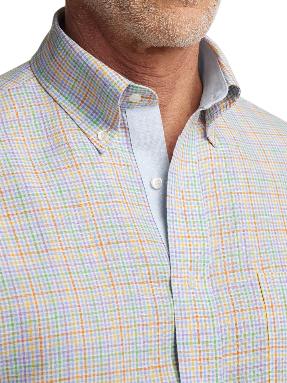 S/f Non-iron Linen Plaid Button Down Collar Short Sleeve