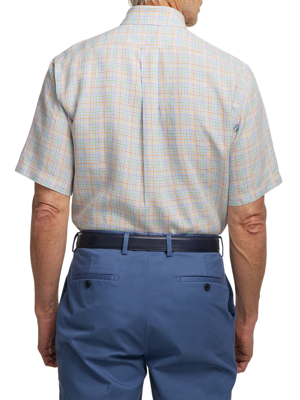 S/f Non-iron Linen Plaid Button Down Collar Short Sleeve