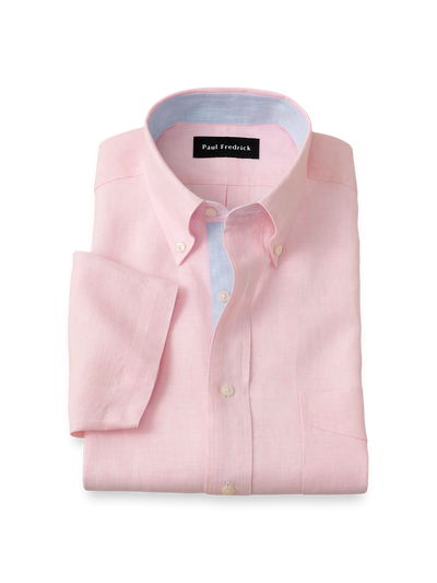 Product Image of Non-iron Linen Solid Dress Shirt With Contrast Trim-Pink