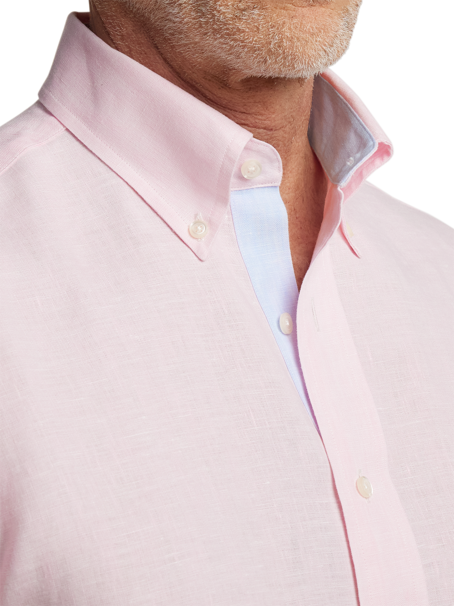 Non-Iron Linen Solid Dress Shirt With Contrast Trim - Pink