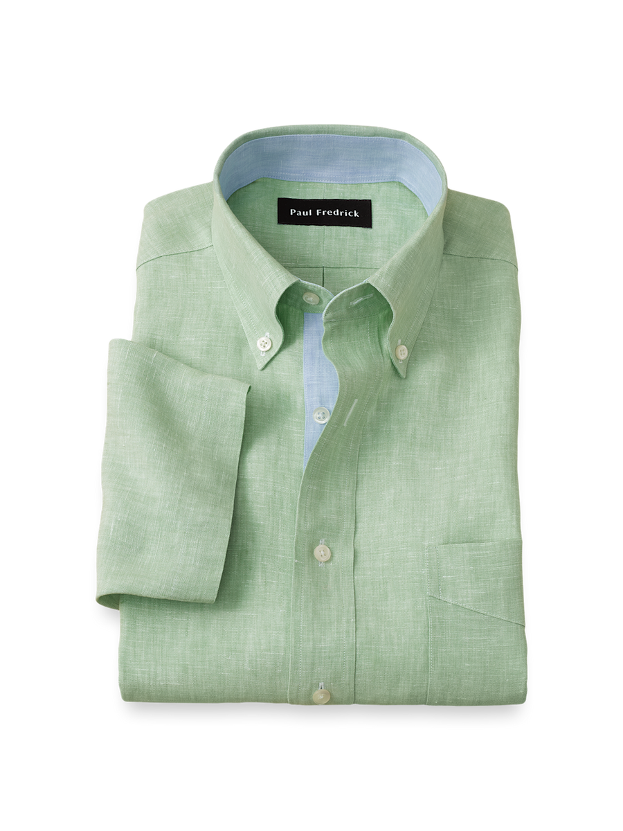 light green dress shirt mens Non-Iron Linen Solid Dress Shirt With Contrast Trim