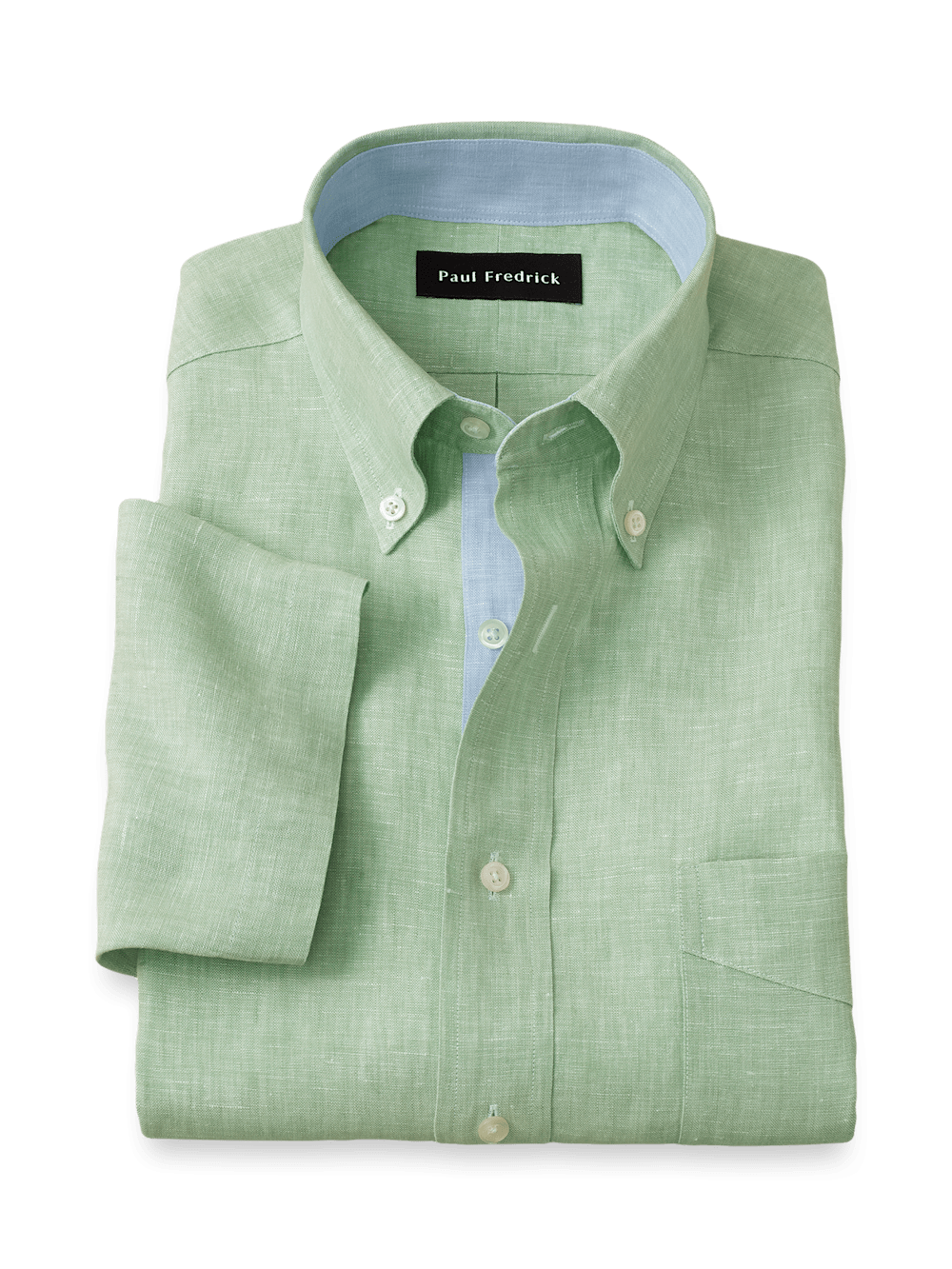 Product Image of Non-iron Linen Solid Dress Shirt With Contrast Trim-Light Green