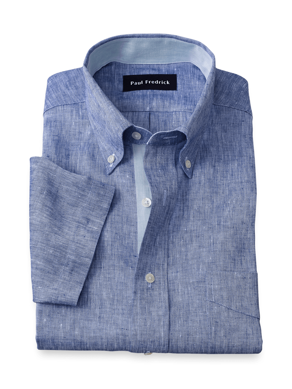 Product Image of Non-iron Linen Solid Dress Shirt With Contrast Trim-Dark Blue