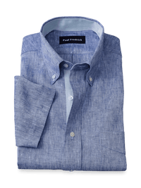 Non-Iron Linen Solid Dress Shirt With Contrast Trim - Dark Blue